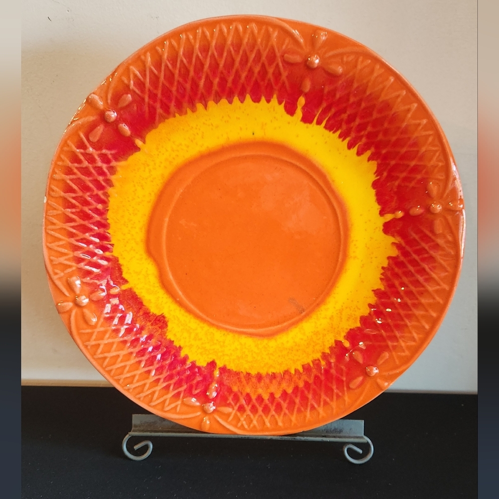 Ceramic Plate Orange Wall Decor Vintage Sun Fire California Pottery Signed